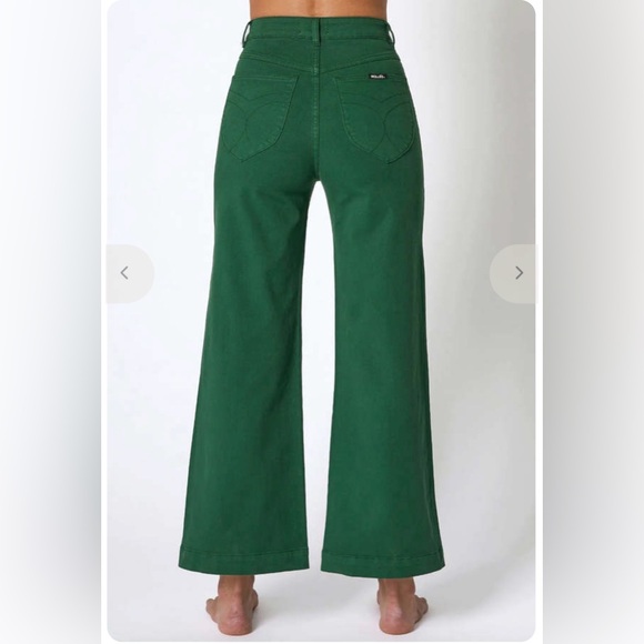 Rollas Jeans Women’s Size 28 Green High Rise Wide Leg Cropped Denim Pants - Picture 7 of 8